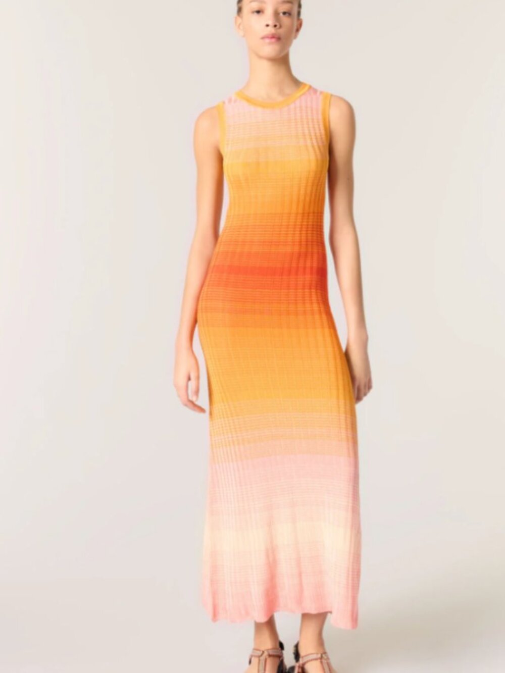 Maje Sleeveless Gradient Maxi Dress in Orange and Pink
